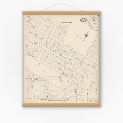Old map wall art mockup — magnetic wood frame on white wall — Sanborn Fire Insurance Map from Uvalde, Uvalde County, Texas (1922), Sheet #0015