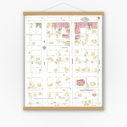 Old map wall art mockup — magnetic wood frame on white wall — Sanborn Fire Insurance Map from Toledo, Tama County, Iowa (1906), Sheet #0005