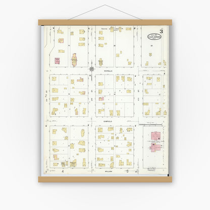 Old map wall art mockup — magnetic wood frame on white wall — Sanborn Fire Insurance Map from East Jordan, Charlevoix County, Michigan (1912), Sheet #0003