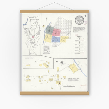 Old map wall art mockup — magnetic wood frame on white wall — Sanborn Fire Insurance Map from Jamestown, Tuolumne County, California (1908) - Complete Map Set