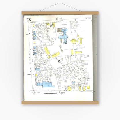 Old map wall art mockup — magnetic wood frame on white wall — Sanborn Fire Insurance Map from Honolulu, Oahu County, Hawaii (1955), Sheet #0105