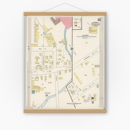 Old map wall art mockup — magnetic wood frame on white wall — Sanborn Fire Insurance Map from Dowagiac, Cass County, Michigan (1922), Sheet #0018