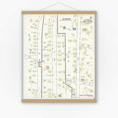 Old map wall art mockup — magnetic wood frame on white wall — Sanborn Fire Insurance Map from Williamson, Wayne County, New York (1914), Sheet #0004