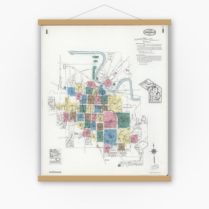 Old map wall art mockup — magnetic wood frame on white wall — Sanborn Fire Insurance Map from Ann Arbor, Washtenaw County, Michigan (1925) - Complete Map Set