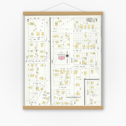 Old map wall art mockup — magnetic wood frame on white wall — Sanborn Fire Insurance Map from Rolla, Phelps County, Missouri (1924), Sheet #0007