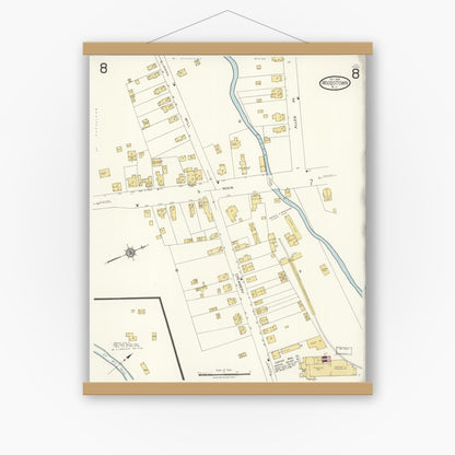 Old map wall art mockup — magnetic wood frame on white wall — Sanborn Fire Insurance Map from Woodstown, Salem County, New Jersey (1923), Sheet #0008