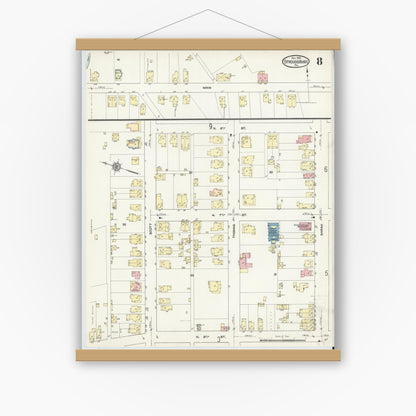 Old map wall art mockup — magnetic wood frame on white wall — Sanborn Fire Insurance Map from Stroudsburg, Monroe County, Pennsylvania (1912), Sheet #0008