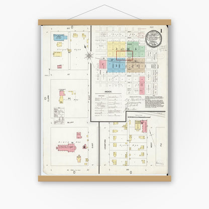 Old map wall art mockup — magnetic wood frame on white wall — Sanborn Fire Insurance Map from Carroll, Carroll County, Iowa (1898) â€” Complete Set
