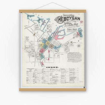 Old map wall art mockup — magnetic wood frame on white wall — Sanborn Fire Insurance Map from Cheboygan, Cheboygan County, Michigan (1895) - Complete Map Set