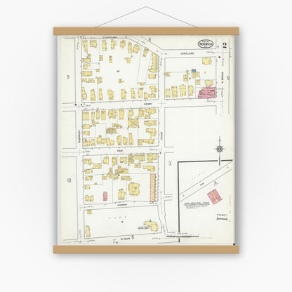 Old map wall art mockup — magnetic wood frame on white wall — Sanborn Fire Insurance Map from Norwich, Chenango County, New York (1917), Sheet #0002