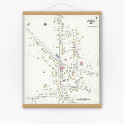 Old map wall art mockup — magnetic wood frame on white wall — Sanborn Fire Insurance Map from Coxsackie, Greene County, New York (1920), Sheet #0007