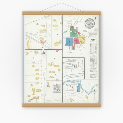 Old map wall art mockup — magnetic wood frame on white wall — Sanborn Fire Insurance Map from Pittsford, Monroe County, New York (1905), Sheet #0001