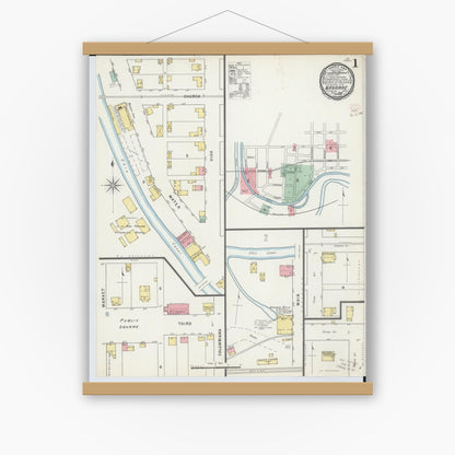 Old map wall art mockup — magnetic wood frame on white wall — Sanborn Fire Insurance Map from Navarre, Stark County, Ohio (1895) - Complete Map Set