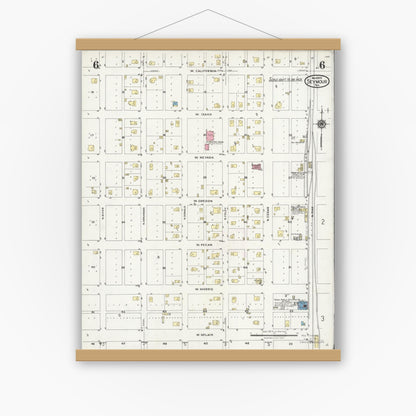 Old map wall art mockup — magnetic wood frame on white wall — Sanborn Fire Insurance Map from Seymour, Baylor County, Texas (1925), Sheet #0006