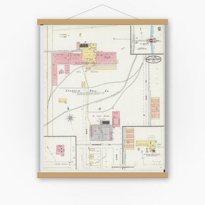 Old map wall art mockup — magnetic wood frame on white wall — Sanborn Fire Insurance Map from Martins Ferry, Belmont County, Ohio (1895), Sheet #0002