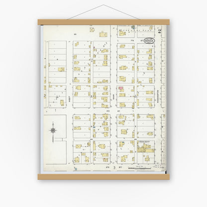 Old map wall art mockup — magnetic wood frame on white wall — Sanborn Fire Insurance Map from Genoa, Ottawa County, Ohio (1920), Sheet #0002