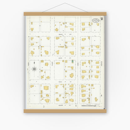 Old map wall art mockup — magnetic wood frame on white wall — Sanborn Fire Insurance Map from Taylor, Williamson County, Texas (1904), Sheet #0002