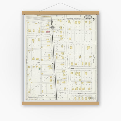 Old map wall art mockup — magnetic wood frame on white wall — Sanborn Fire Insurance Map from Chicago Junction, Huron County, Ohio (1899), Sheet #0005