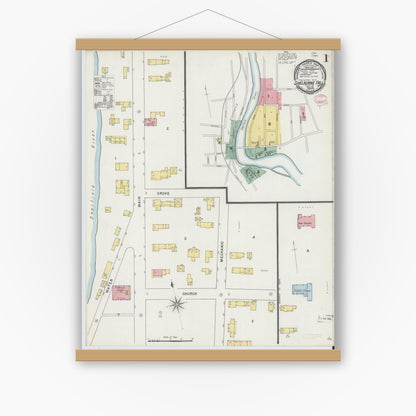 Old map wall art mockup — magnetic wood frame on white wall — Sanborn Fire Insurance Map from Shelburne Falls, Franklin County, Massachusetts (1895) - Complete Map Set