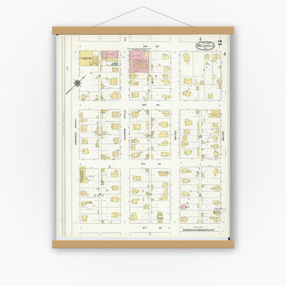 Old map wall art mockup — magnetic wood frame on white wall — Sanborn Fire Insurance Map from Wellsville, Montgomery County, Missouri (1909), Sheet #0002