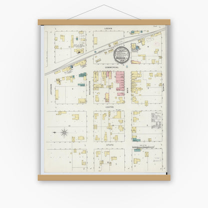 Old map wall art mockup — magnetic wood frame on white wall — Sanborn Fire Insurance Map from Brandon, Fond du Lac County, Wisconsin (1894), Sheet #0001