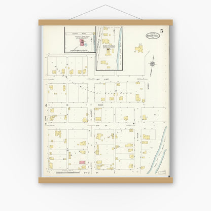 Old map wall art mockup — magnetic wood frame on white wall — Sanborn Fire Insurance Map from Brookville, Franklin County, Indiana (1913), Sheet #0005