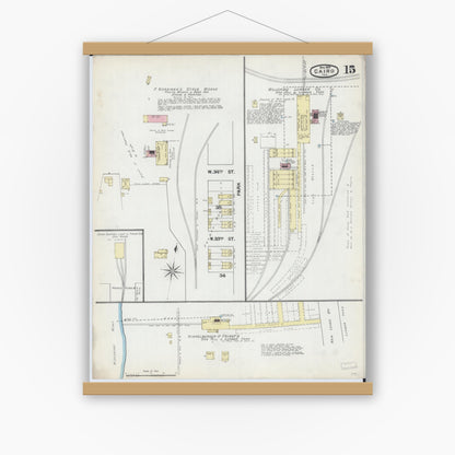 Old map wall art mockup — magnetic wood frame on white wall — Sanborn Fire Insurance Map from Cairo, Alexander County, Illinois (1891), Sheet #0015