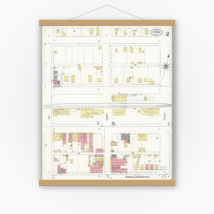 Old map wall art mockup — magnetic wood frame on white wall — Sanborn Fire Insurance Map from Lemoore, Kings County, California (1909), Sheet #0002