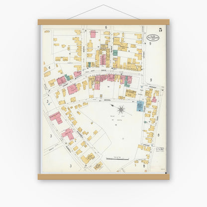 Old map wall art mockup — magnetic wood frame on white wall — Sanborn Fire Insurance Map from Plymouth, Plymouth County, Massachusetts (1906), Sheet #0005