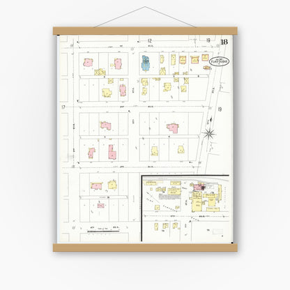 Old map wall art mockup — magnetic wood frame on white wall — Sanborn Fire Insurance Map from Fort Dodge, Webster County, Iowa (1907), Sheet #0018