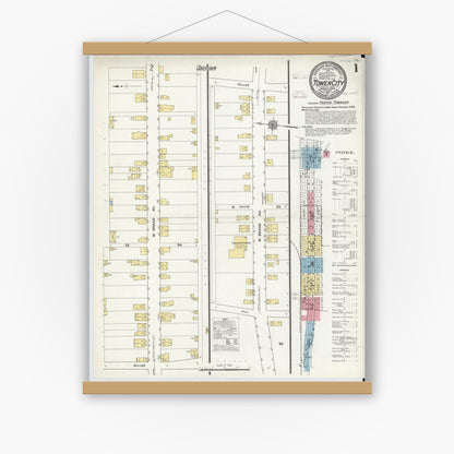 Old map wall art mockup — magnetic wood frame on white wall — Sanborn Fire Insurance Map from Tower City, Schuylkill County, Pennsylvania (1911) - Complete Map Set