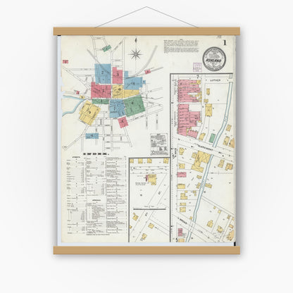 Old map wall art mockup — magnetic wood frame on white wall — Sanborn Fire Insurance Map from Ashland, Ashland County, Ohio (1904) - Complete Map Set