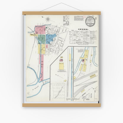 Old map wall art mockup — magnetic wood frame on white wall — Sanborn Fire Insurance Map from Benton Harbor, Berrien County, Michigan (1892) - Complete Map Set