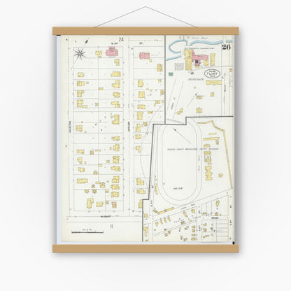Old map wall art mockup — magnetic wood frame on white wall — Sanborn Fire Insurance Map from Flint, Genesee County, Michigan (1902), Sheet #0026