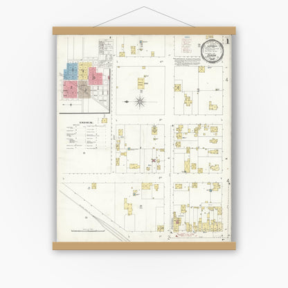 Old map wall art mockup — magnetic wood frame on white wall — Sanborn Fire Insurance Map from Dixon, Solano County, California (1900) - Complete Map Set