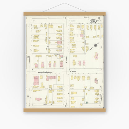 Old map wall art mockup — magnetic wood frame on white wall — Sanborn Fire Insurance Map from Rome, Oneida County, New York (1909), Sheet #0008