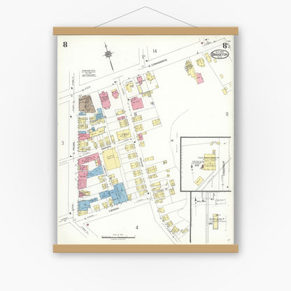 Old map wall art mockup — magnetic wood frame on white wall — Sanborn Fire Insurance Map from Bridgeton, Cumberland County, New Jersey (1923), Sheet #0008