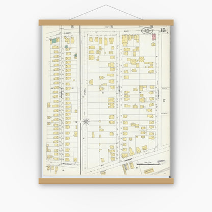 Old map wall art mockup — magnetic wood frame on white wall — Sanborn Fire Insurance Map from Everett, Middlesex County, Massachusetts (1903), Sheet #0015