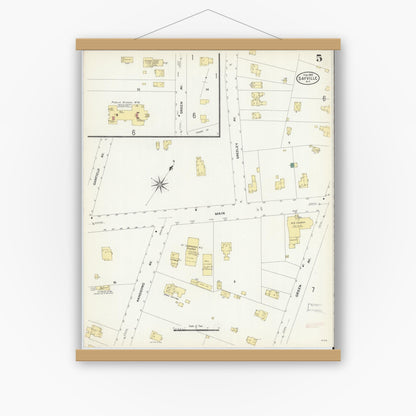 Old map wall art mockup — magnetic wood frame on white wall — Sanborn Fire Insurance Map from Sayville, Suffolk County, New York (1909), Sheet #0005