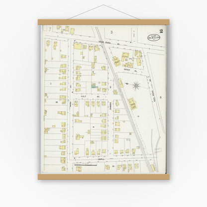 Old map wall art mockup — magnetic wood frame on white wall — Sanborn Fire Insurance Map from Babylon, Suffolk County, New York (1897), Sheet #0002