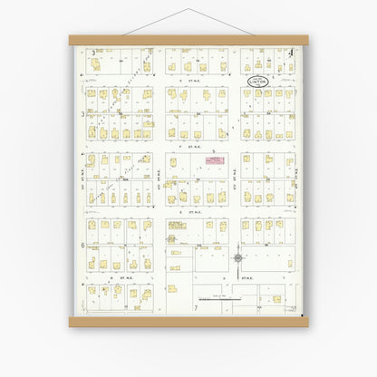 Old map wall art mockup — magnetic wood frame on white wall — Sanborn Fire Insurance Map from Linton, Greene County, Indiana (1910), Sheet #0004