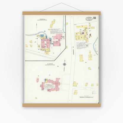 Old map wall art mockup — magnetic wood frame on white wall — Sanborn Fire Insurance Map from Oneida, Madison County, New York (1909), Sheet #0018