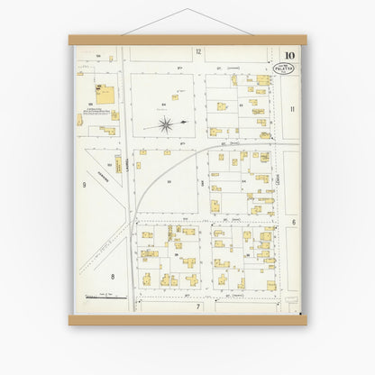 Old map wall art mockup — magnetic wood frame on white wall — Sanborn Fire Insurance Map from Palatka, Putnam County, Florida (1903), Sheet #0010