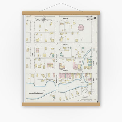 Old map wall art mockup — magnetic wood frame on white wall — Sanborn Fire Insurance Map from Sparta, Monroe County, Wisconsin (1889), Sheet #0002