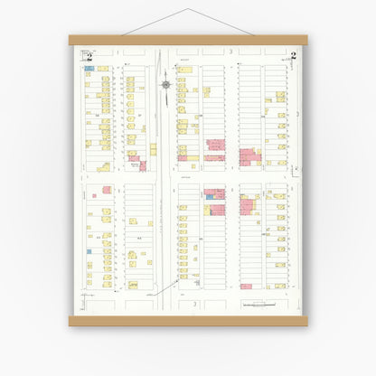 Old map wall art mockup — magnetic wood frame on white wall — Sanborn Fire Insurance Map from Koppel, Beaver County, Pennsylvania (1934), Sheet #0002