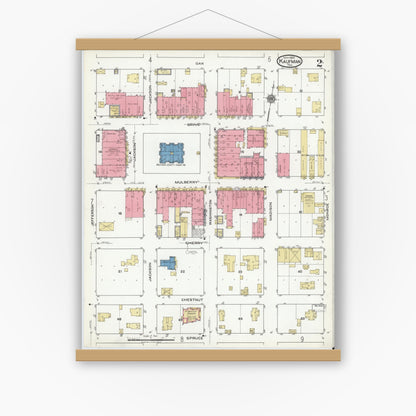 Old map wall art mockup — magnetic wood frame on white wall — Sanborn Fire Insurance Map from Kaufman, Kaufman County, Texas (1920), Sheet #0002