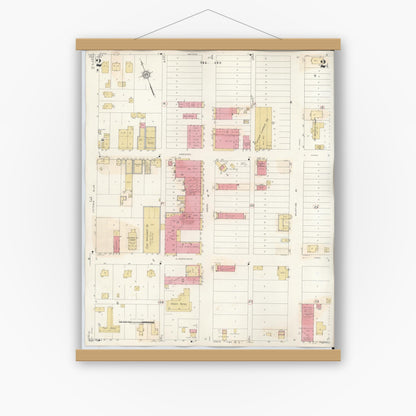 Old map wall art mockup — magnetic wood frame on white wall — Sanborn Fire Insurance Map from Taft, San Patricio County, Texas (1942), Sheet #0002