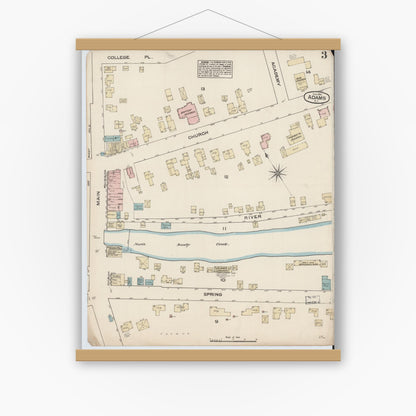 Old map wall art mockup — magnetic wood frame on white wall — Sanborn Fire Insurance Map from Adams, Jefferson County, New York (1884), Sheet #0003