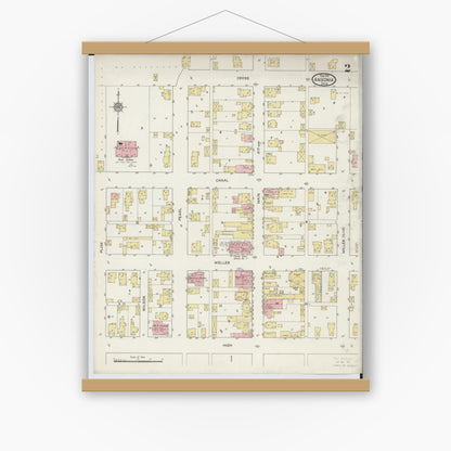 Old map wall art mockup — magnetic wood frame on white wall — Sanborn Fire Insurance Map from Ansonia, Darke County, Ohio (1915), Sheet #0002