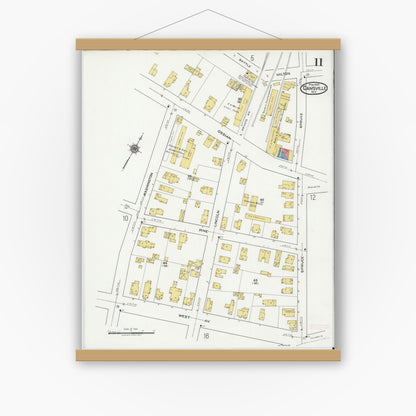 Old map wall art mockup — magnetic wood frame on white wall — Sanborn Fire Insurance Map from Dansville, Livingston County, New York (1920), Sheet #0011